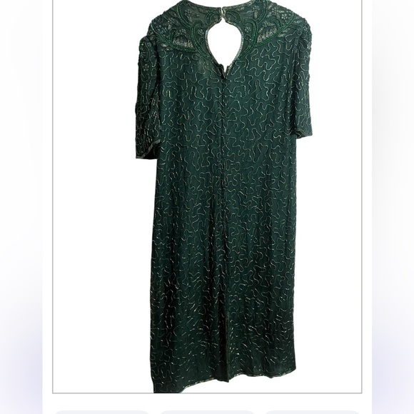 Scala Green Embroidered 100% Silk Elegant Dress Sz 2X Women - Picture 3 of 7